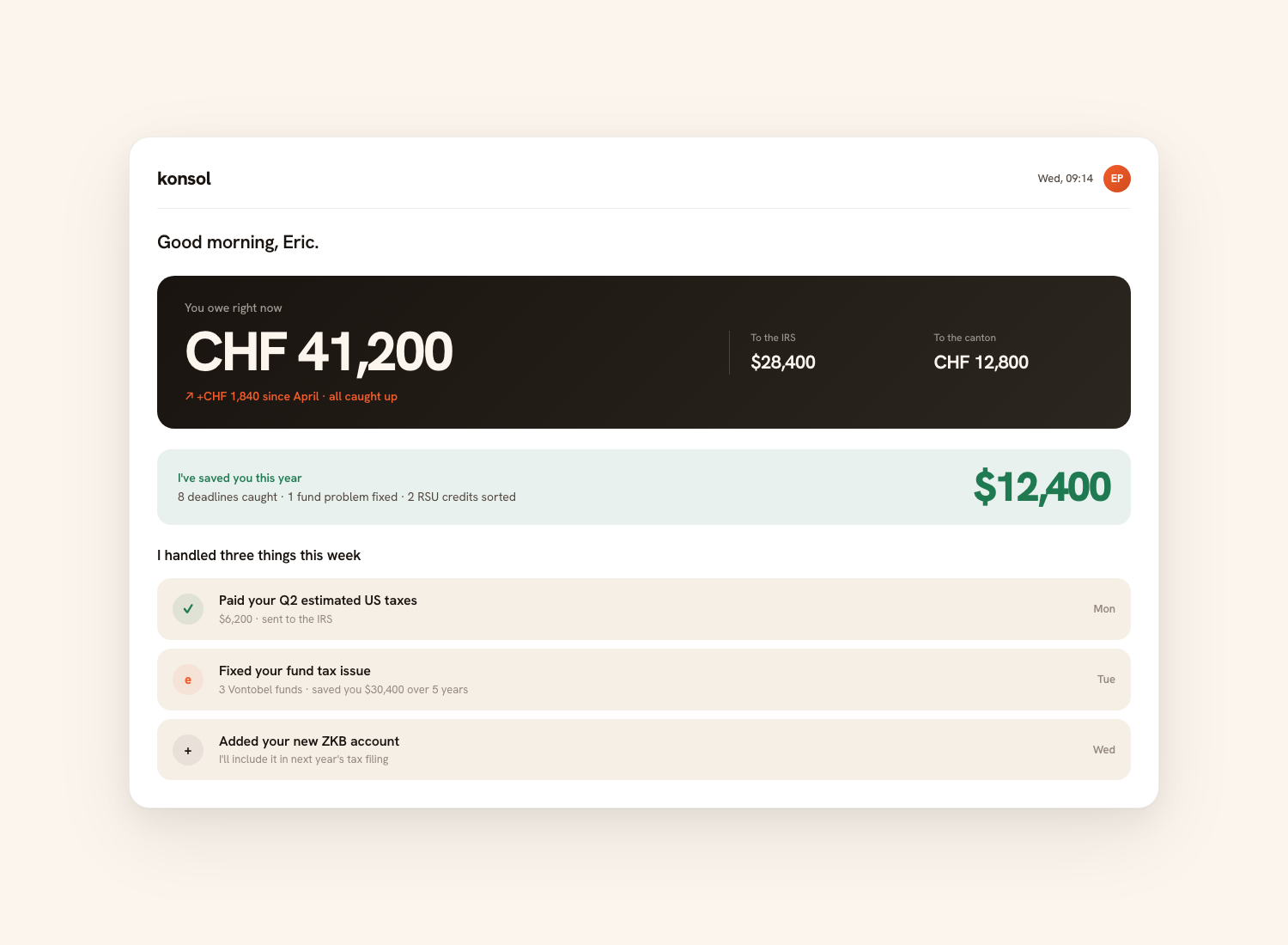 Konsol home dashboard